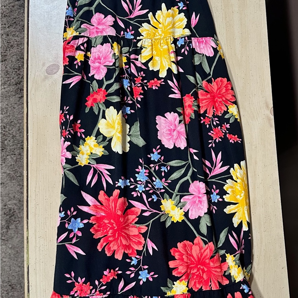 Old Navy Black Maxi Dress with Pink, Red & Yellow Floral Print
